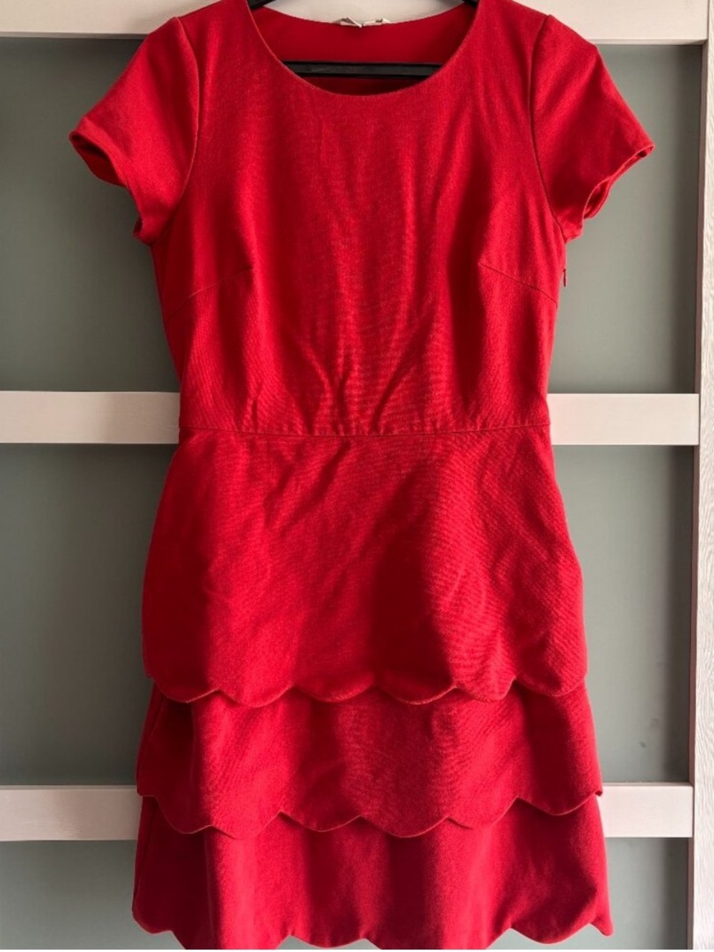 🍓 Boden Red Peplum Layered Scallop-Hem Dress Size 10 Medium Large